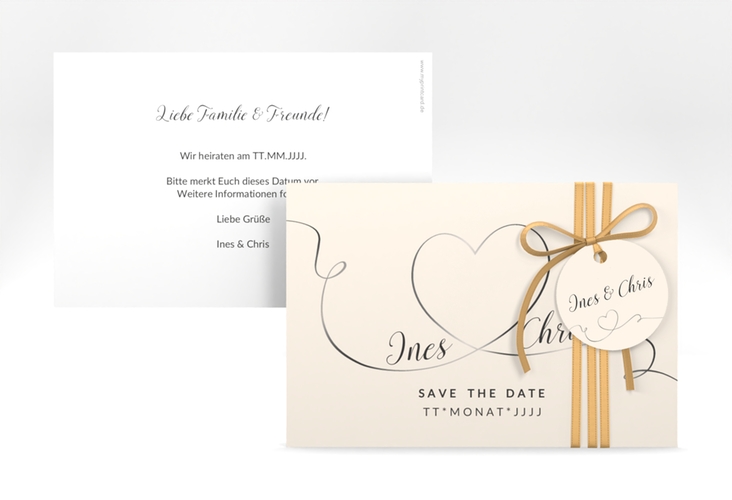 Save the Date-Karte Hochzeit Dolce A6 Karte quer beige hochglanz