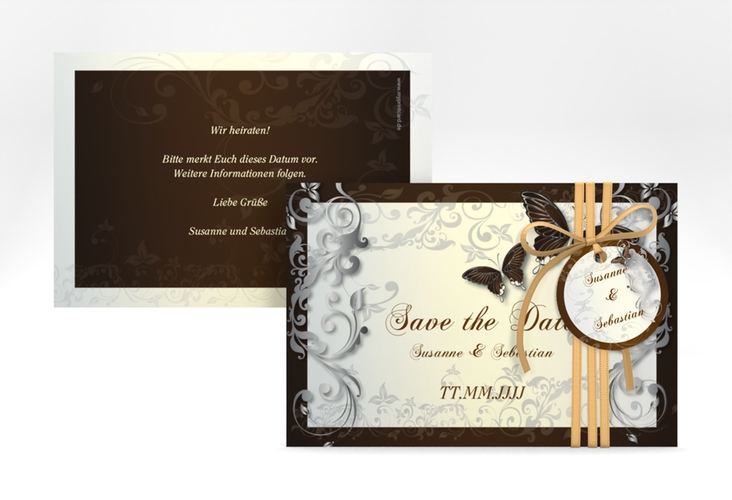 Save the Date-Karte Hochzeit Toulouse A6 Karte quer braun hochglanz romantisch mit Schmetterlingen