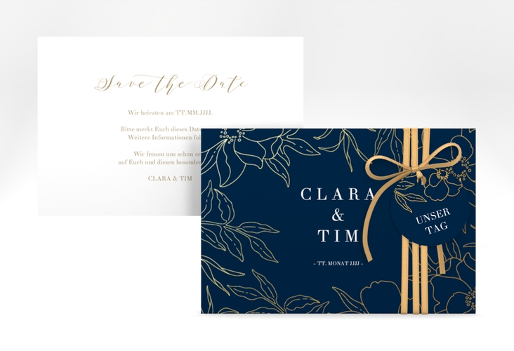 Save the Date-Karte Contour A6 Karte quer blau hochglanz