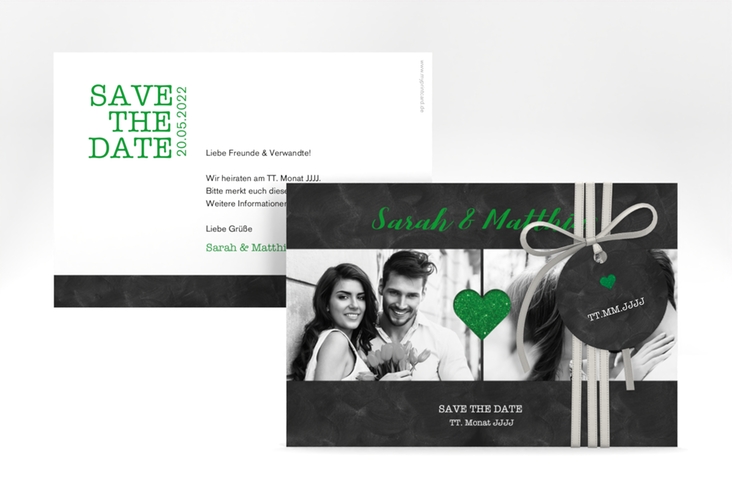 Save the Date-Karte Sparkly A6 Karte quer gruen hochglanz