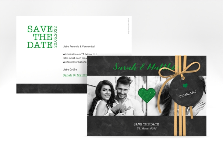 Save the Date-Karte Sparkly A6 Karte quer gruen hochglanz