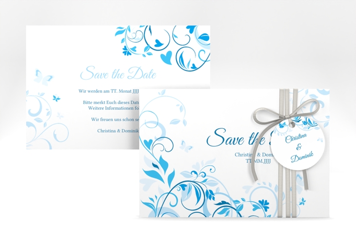 Save the Date-Karte Lilly A6 Karte quer blau hochglanz