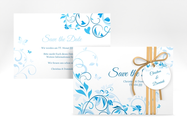 Save the Date-Karte Lilly A6 Karte quer blau hochglanz