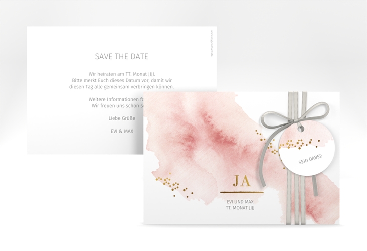 Save the Date-Karte Pastell A6 Karte quer rosa hochglanz