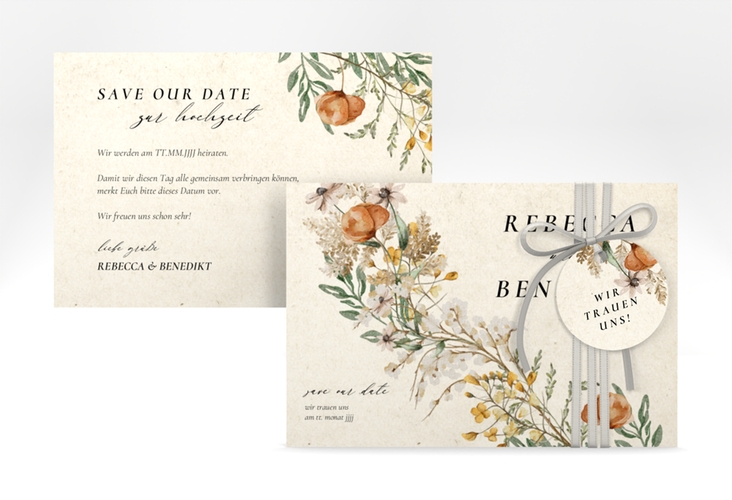 Save the Date-Karte"Wildfang" DIN A6 quer beige