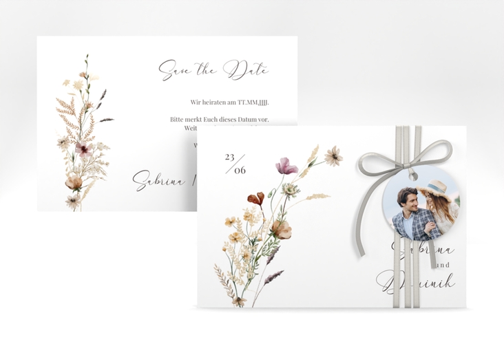 Save the Date-Karte Sauvages A6 Karte quer mit getrockneten Wiesenblumen