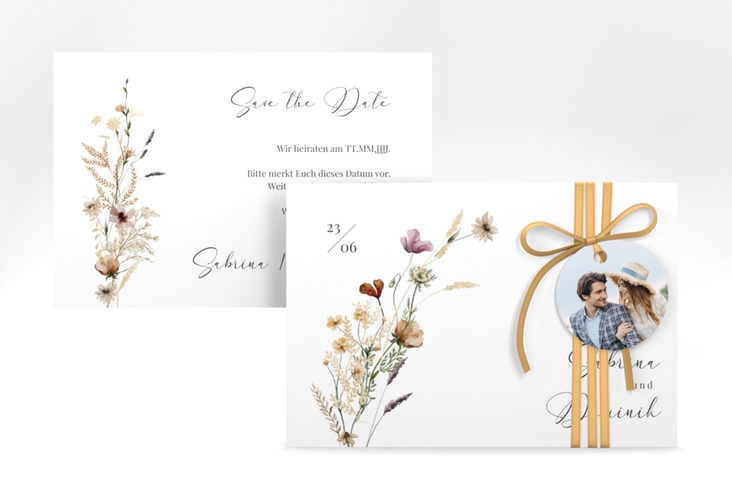 Save the Date-Karte Sauvages A6 Karte quer mit getrockneten Wiesenblumen