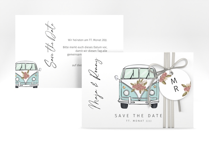 Save the Date-Karte Hochzeitsbulli A6 Karte quer blau