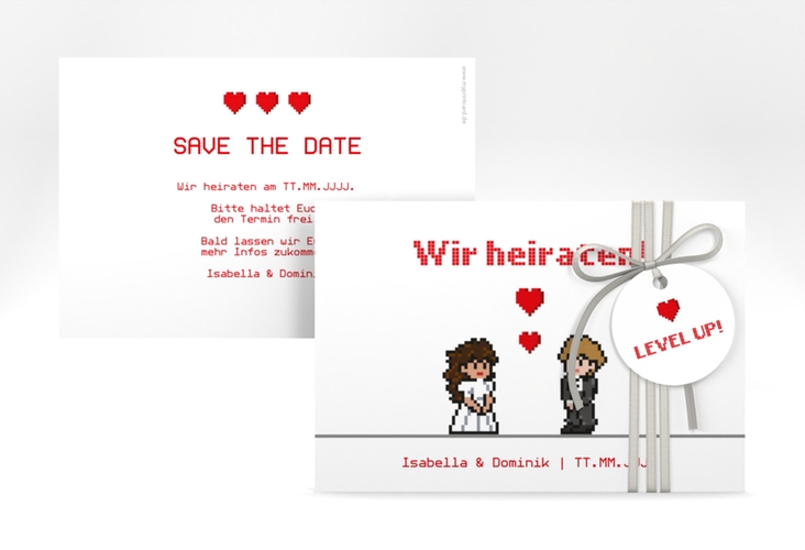 Save the Date-Karte Pixel A6 Karte quer weiss