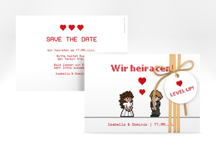 Save the Date-Karte Pixel A6 Karte quer weiss