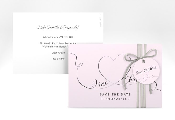 Save the Date-Karte Hochzeit Dolce A6 Karte quer rosa hochglanz