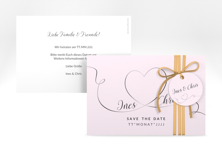 Save the Date-Karte Hochzeit Dolce A6 Karte quer rosa hochglanz