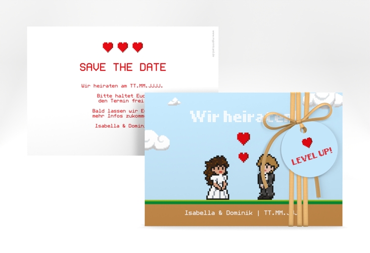 Save the Date-Karte Pixel A6 Karte quer bunt