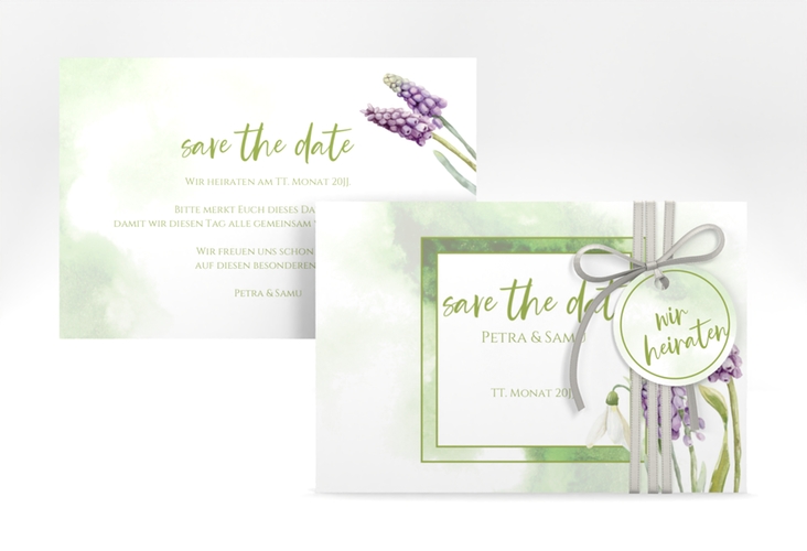 Save the Date-Karte Frühling A6 Karte quer mit Frühlingsblumen in Aquarell
