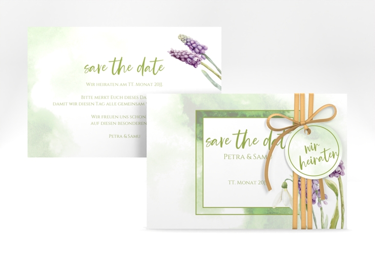 Save the Date-Karte Frühling A6 Karte quer mit Frühlingsblumen in Aquarell