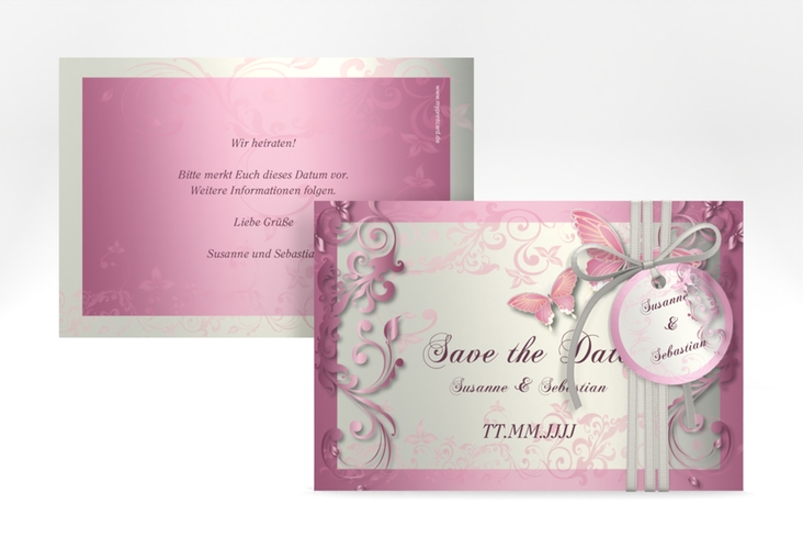 Save the Date-Karte Hochzeit Toulouse A6 Karte quer rosa hochglanz romantisch mit Schmetterlingen