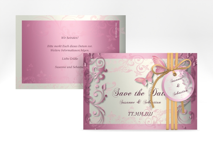 Save the Date-Karte Hochzeit Toulouse A6 Karte quer rosa hochglanz romantisch mit Schmetterlingen