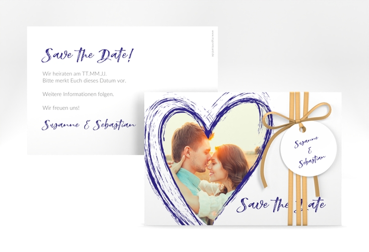 Save the Date-Karte Liebe A6 Karte quer blau hochglanz