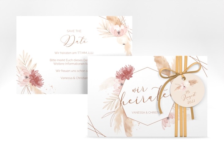 Save the Date-Karte Bohostyle A6 Karte quer mit Pampasgras in Aquarell