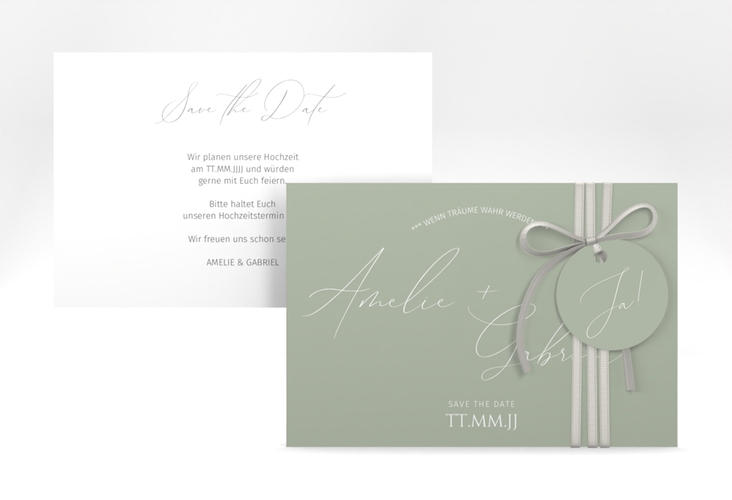 Save the Date-Karte Federschrift A6 Karte quer gruen in schlichtem Design mit Kalligrafie