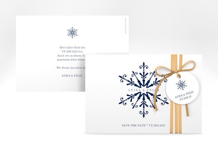 Save the Date-KarteCrystal A6 Karte quer weiss hochglanz mit Eiskristall