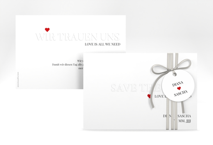 Save the Date-Karte Embossing A6 Karte quer rot hochglanz