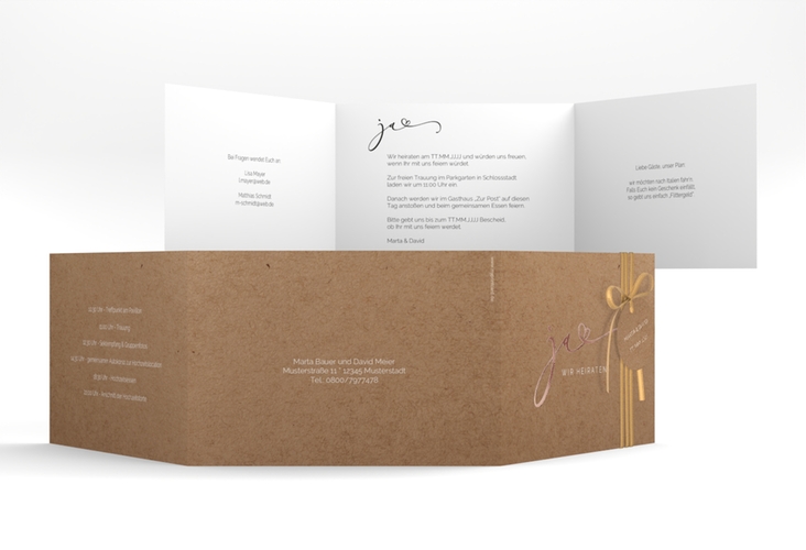 Hochzeitseinladung Jawort A6 Doppel-Klappkarte Kraftpapier rosegold modern minimalistisch mit veredelter Aufschrift