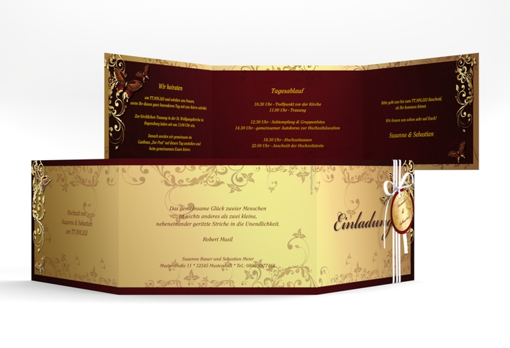 Hochzeitseinladung Toulouse A6 Doppel-Klappkarte gold