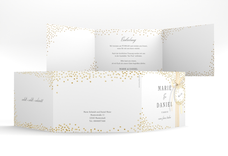 Hochzeitseinladung Glitter A6 Doppel-Klappkarte gold