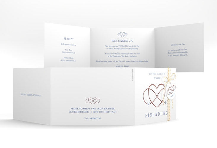 Hochzeitseinladung Infinity A6 Doppel-Klappkarte rosegold