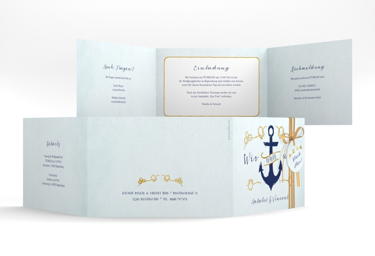 Hochzeitseinladung Anker A6 Doppel-Klappkarte gold