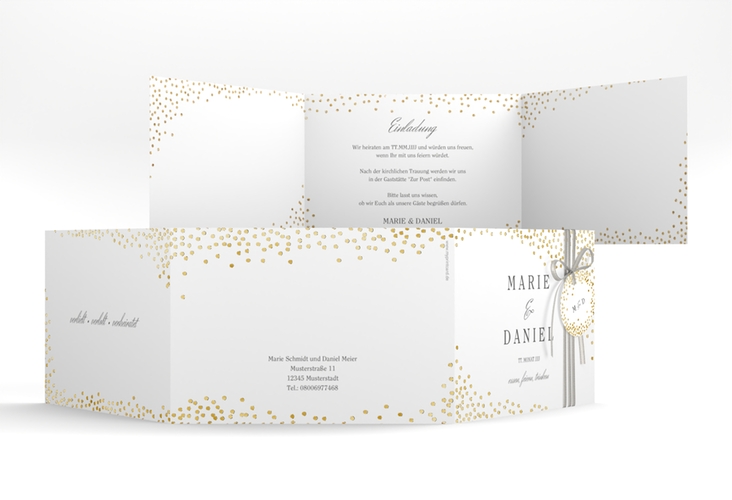 Hochzeitseinladung Glitter A6 Doppel-Klappkarte gold