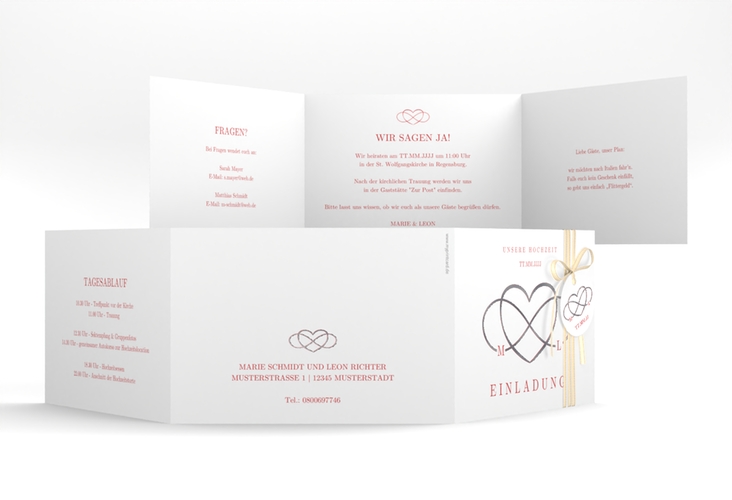 Hochzeitseinladung Infinity A6 Doppel-Klappkarte rot silber
