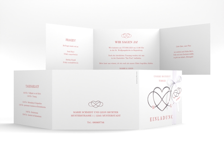 Hochzeitseinladung Infinity A6 Doppel-Klappkarte rot silber