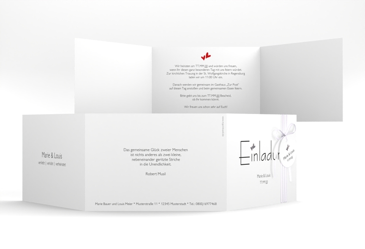 Hochzeitseinladung Twohearts A6 Doppel-Klappkarte rot silber