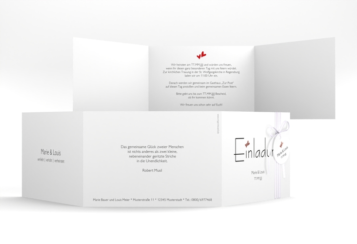 Hochzeitseinladung Twohearts A6 Doppel-Klappkarte rot rosegold