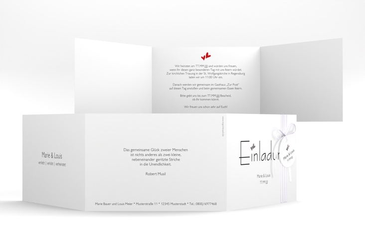 Hochzeitseinladung Twohearts A6 Doppel-Klappkarte rot silber