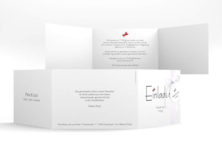 Hochzeitseinladung Twohearts A6 Doppel-Klappkarte rot rosegold