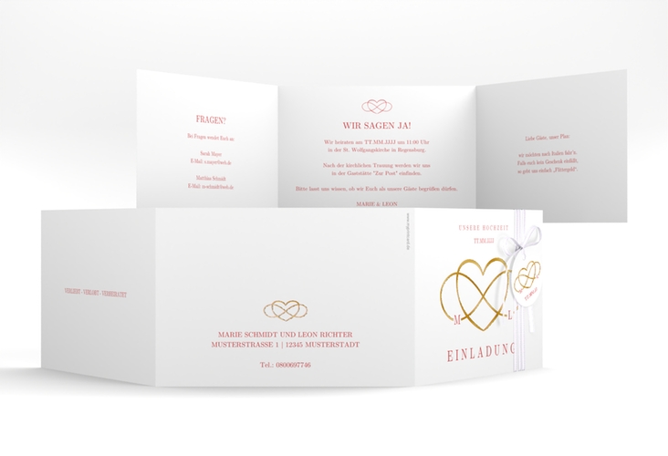 Hochzeitseinladung Infinity A6 Doppel-Klappkarte rot gold