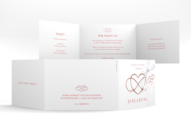 Hochzeitseinladung Infinity A6 Doppel-Klappkarte rot rosegold