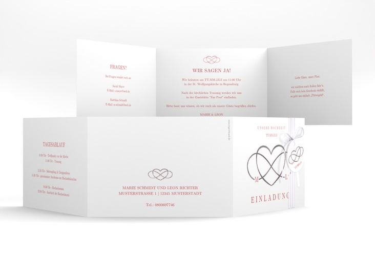 Hochzeitseinladung Infinity A6 Doppel-Klappkarte rot silber