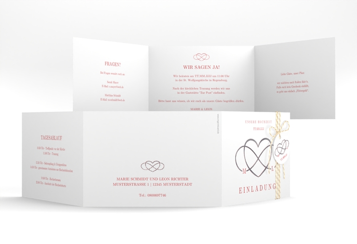 Hochzeitseinladung Infinity A6 Doppel-Klappkarte rot silber