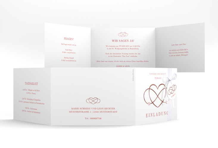 Hochzeitseinladung Infinity A6 Doppel-Klappkarte rot rosegold