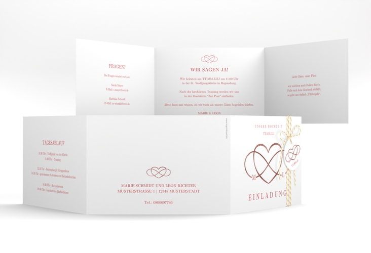Hochzeitseinladung Infinity A6 Doppel-Klappkarte rot rosegold