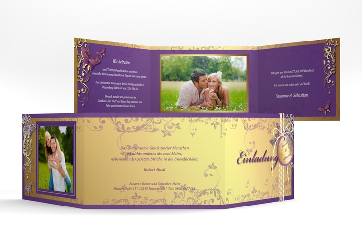Hochzeitseinladung Toulouse A6 Doppel-Klappkarte lila silber
