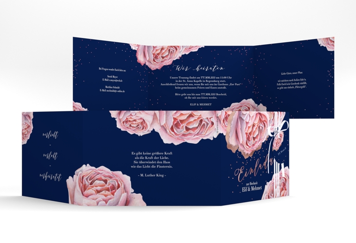 Hochzeitseinladung Cherie A6 Doppel-Klappkarte rosa rosegold