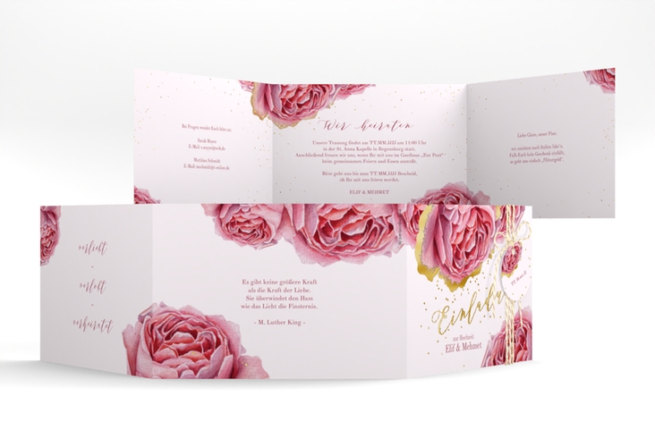 Hochzeitseinladung Cherie A6 Doppel-Klappkarte gold gold