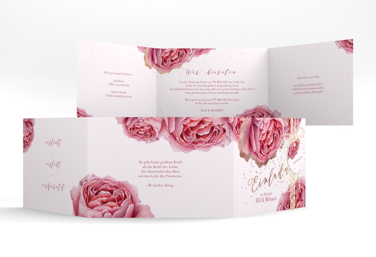 Hochzeitseinladung Cherie A6 Doppel-Klappkarte gold rosegold