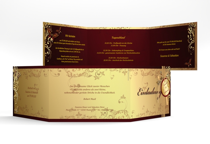 Hochzeitseinladung Toulouse A6 Doppel-Klappkarte rot gold