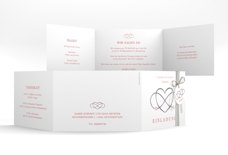 Hochzeitseinladung Infinity A6 Doppel-Klappkarte rot silber